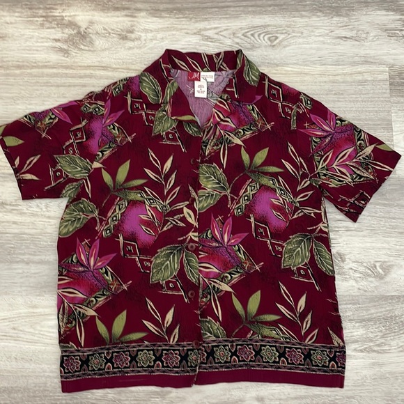 JM Collection Womens Colorful Button Down Short Sleeved Blouse with Color Size 6 - Picture 5 of 11